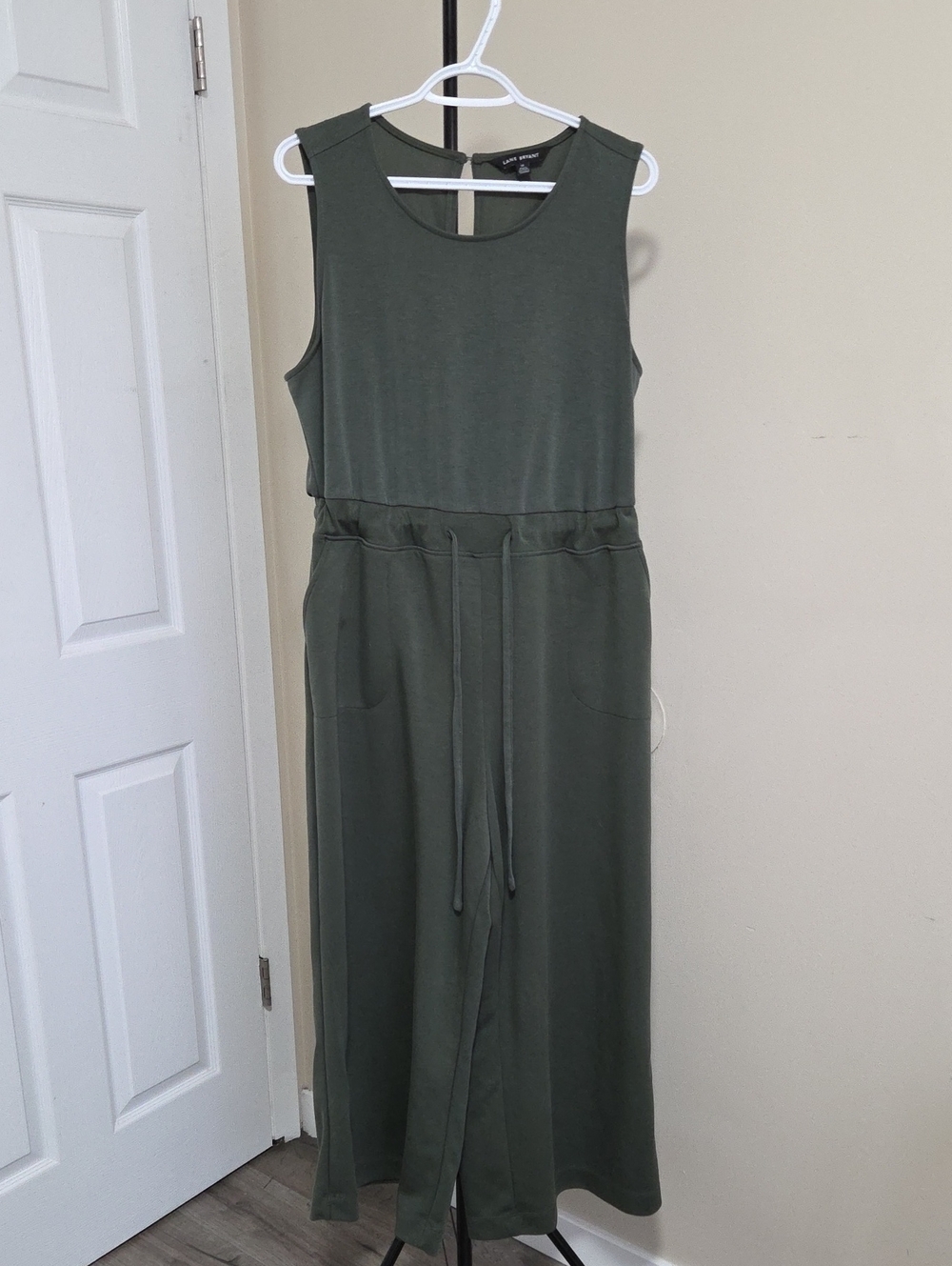 Lane Bryant Olive Green Sleeveless Drawstring Maxi Crop Jumpsuit